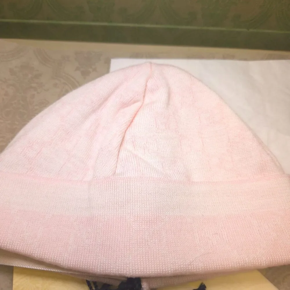 Gucci Baby GG Wool Beanie Pink White Size L 50 16cm Italy Box Tags